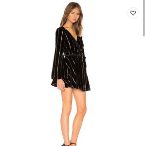L'Academie Black and Gold Velvet Wrap Dress